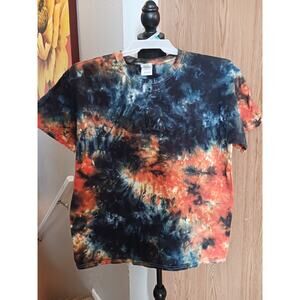 Black and Orange Ice Tie Dye T-Shirt New Size Large